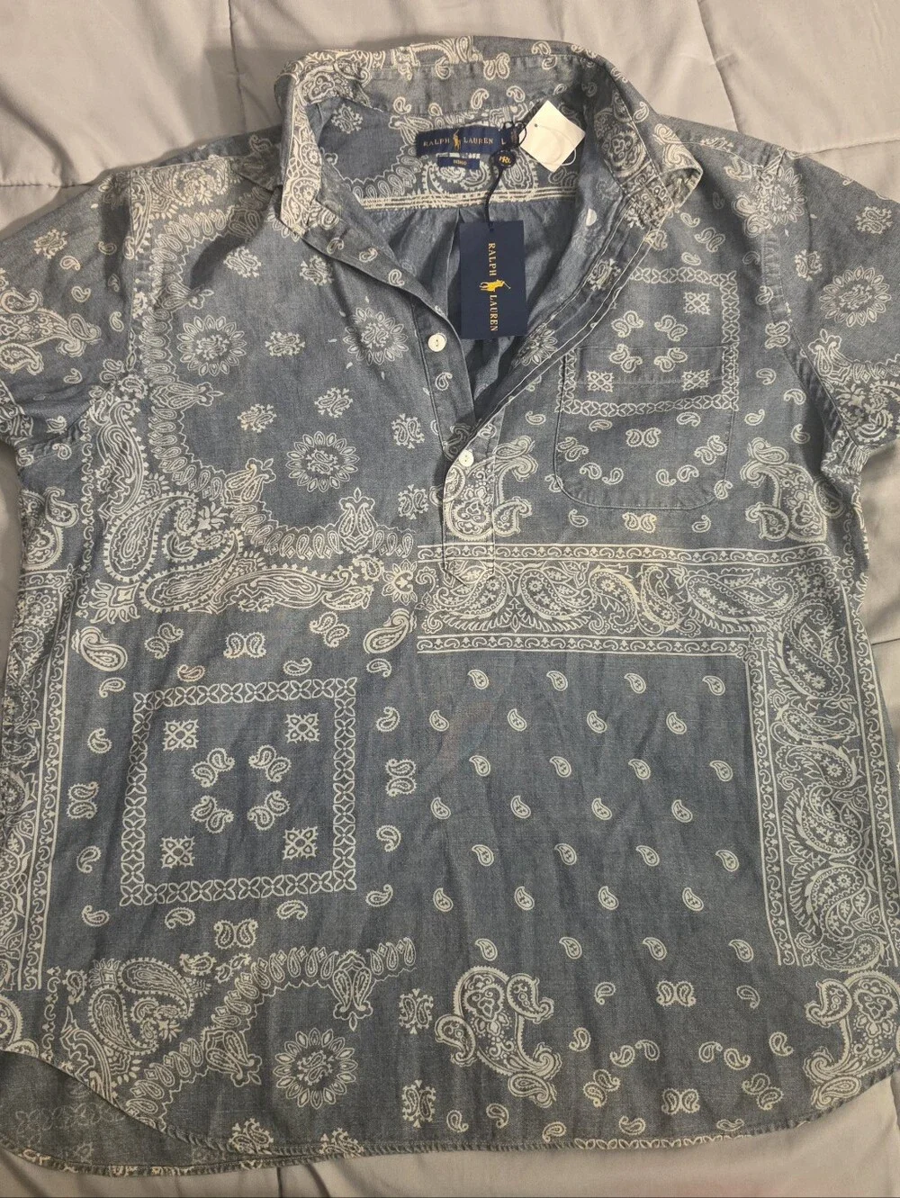 Rare Ralph Lauren Blue Bandana Print/ Indigo Short Sleeve Polo - NWT